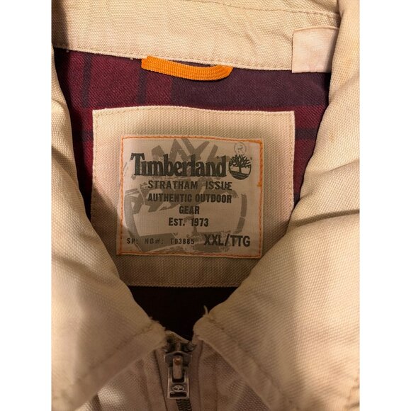 VTG Timberland Mens XXL Beige Canvas Barn Coat Red Plaid Flannel Lining Full Zip - Picture 5 of 12